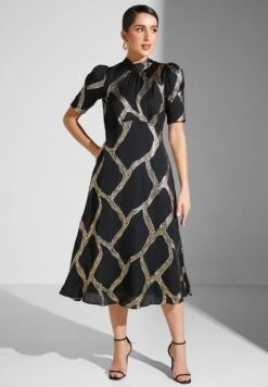 High Neck Tide Detail Printed Dress -Silk Bloom Dresses Store 4 zoom desktop 1694