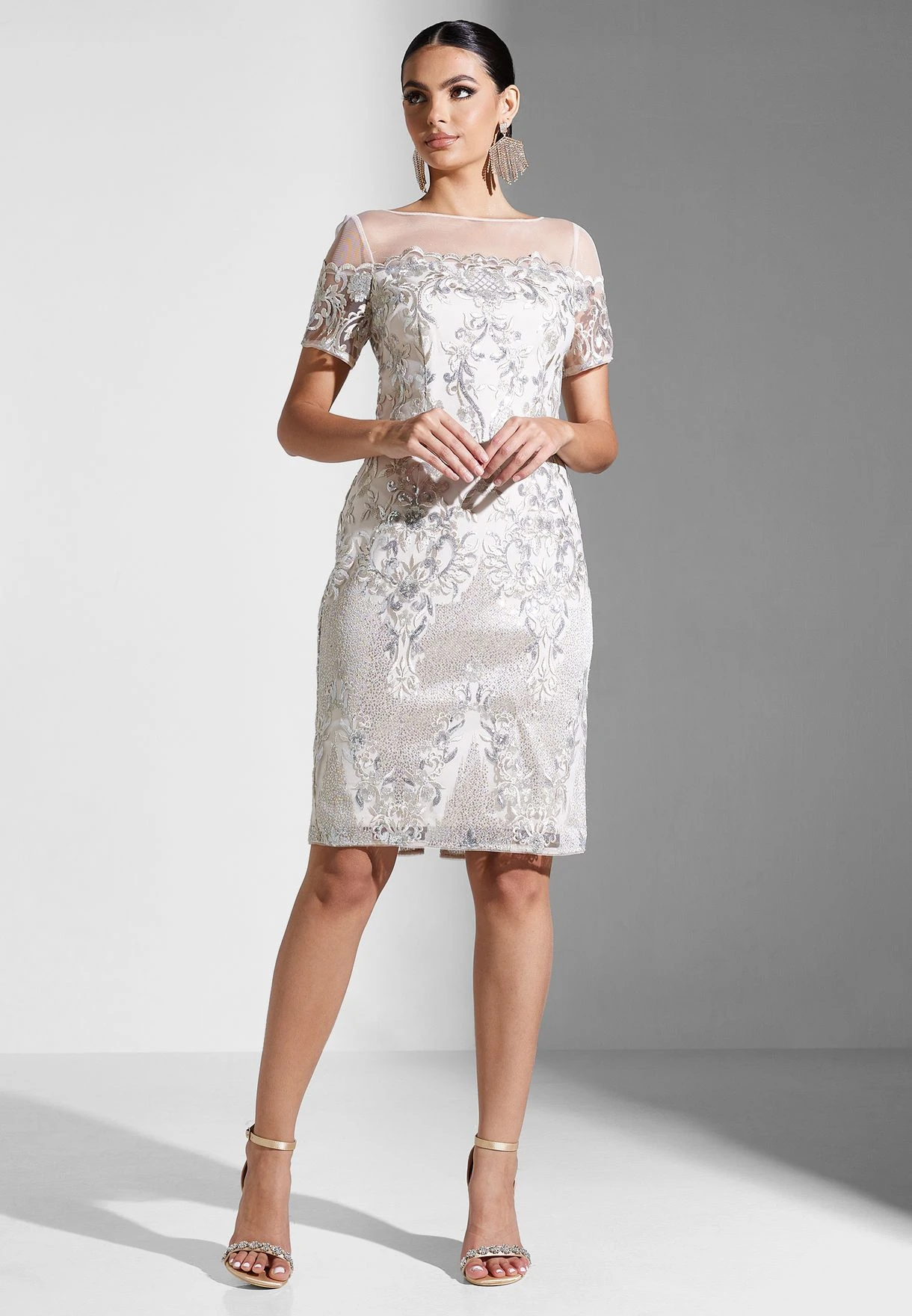 Adrianna Papell Embroidered Mesh Detail Dress 4 Adrianna Papell Embroidered Mesh Detail Dress - Image 4