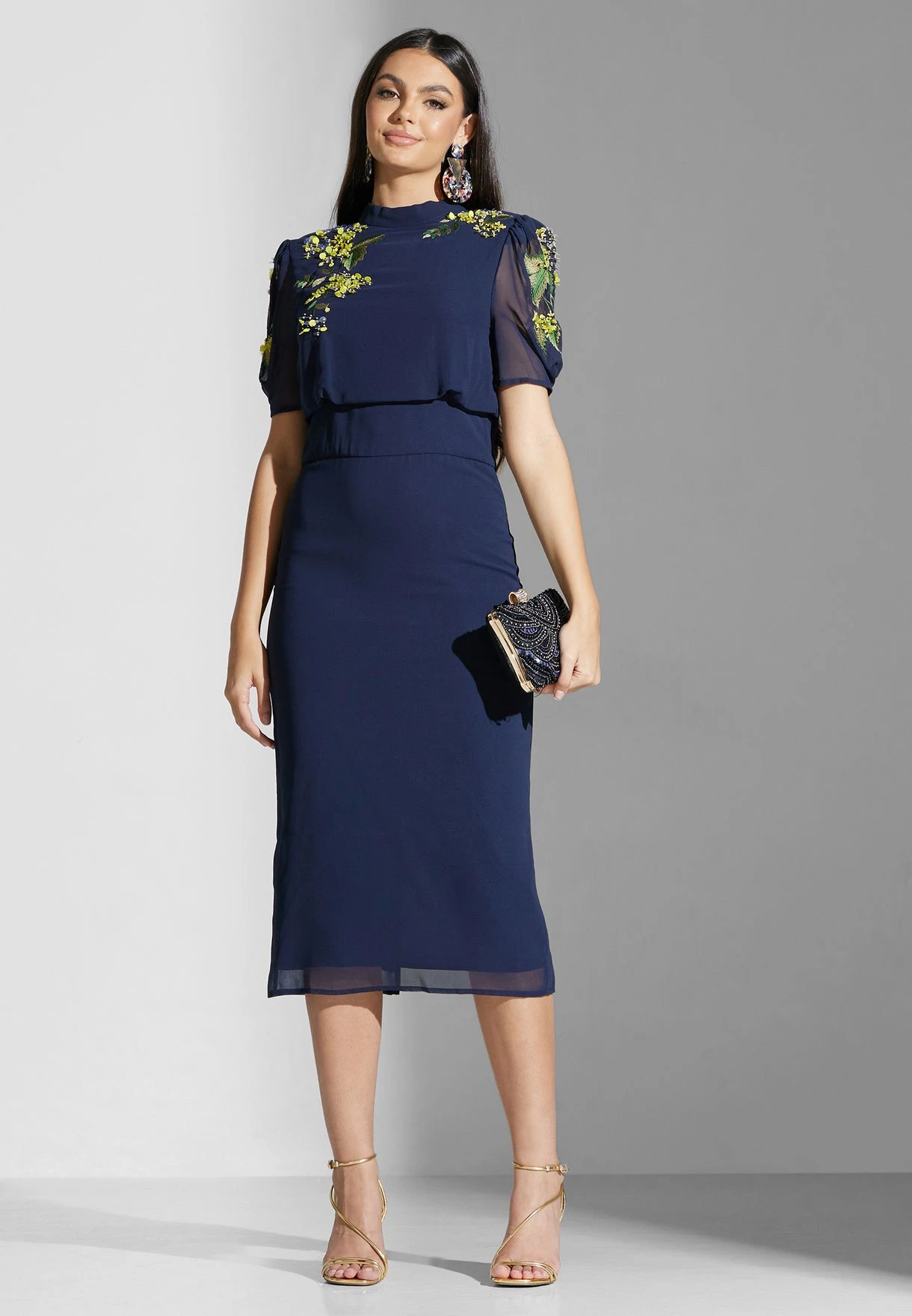 Embellished High Neck Tie Detail Dress 4 Embellished High Neck Tie Detail Dress - Image 4