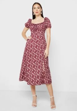 ELLA Bustier Detail Tie Neck Printed Dress -Silk Bloom Dresses Store 4 zoom desktop 1720