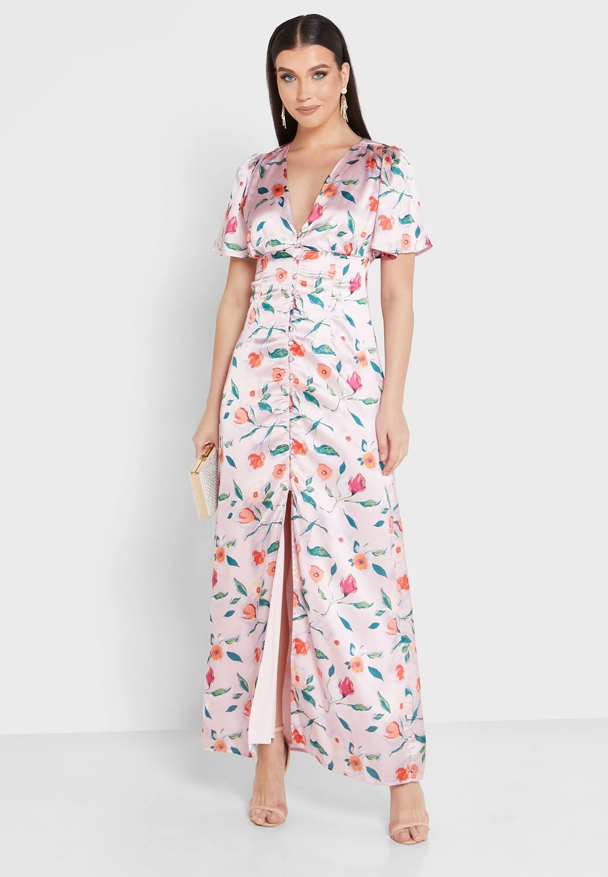 Floral Front Slit Button Detail Dress 4 Floral Front Slit Button Detail Dress - Image 4