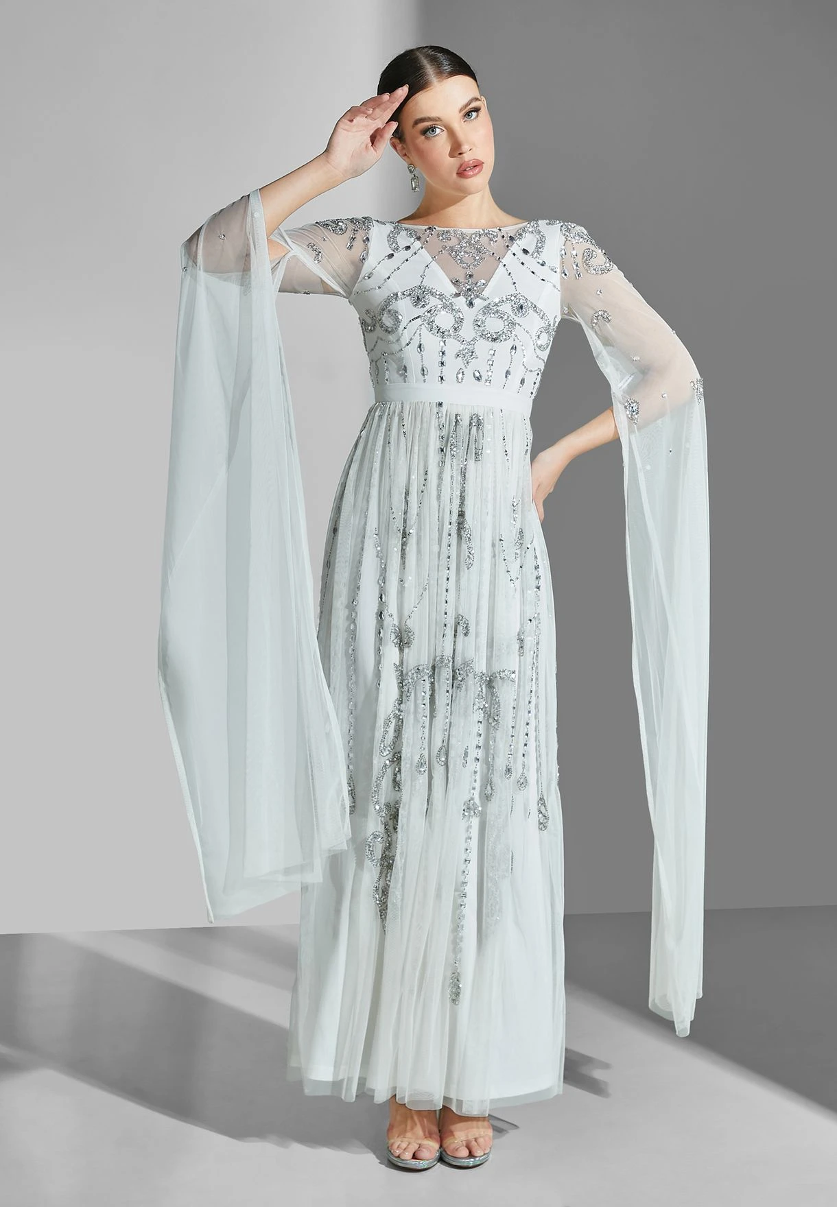 Embellished Mesh Detail Ruffle Dress 4 Embellished Mesh Detail Ruffle Dress - Image 4