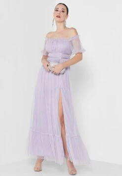 Bardot Puff Sleeve Front Slit Dress -Silk Bloom Dresses Store 4 zoom desktop 1733