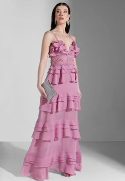 Plunge Neck Ruffle Dress -Silk Bloom Dresses Store 4 zoom desktop 1779