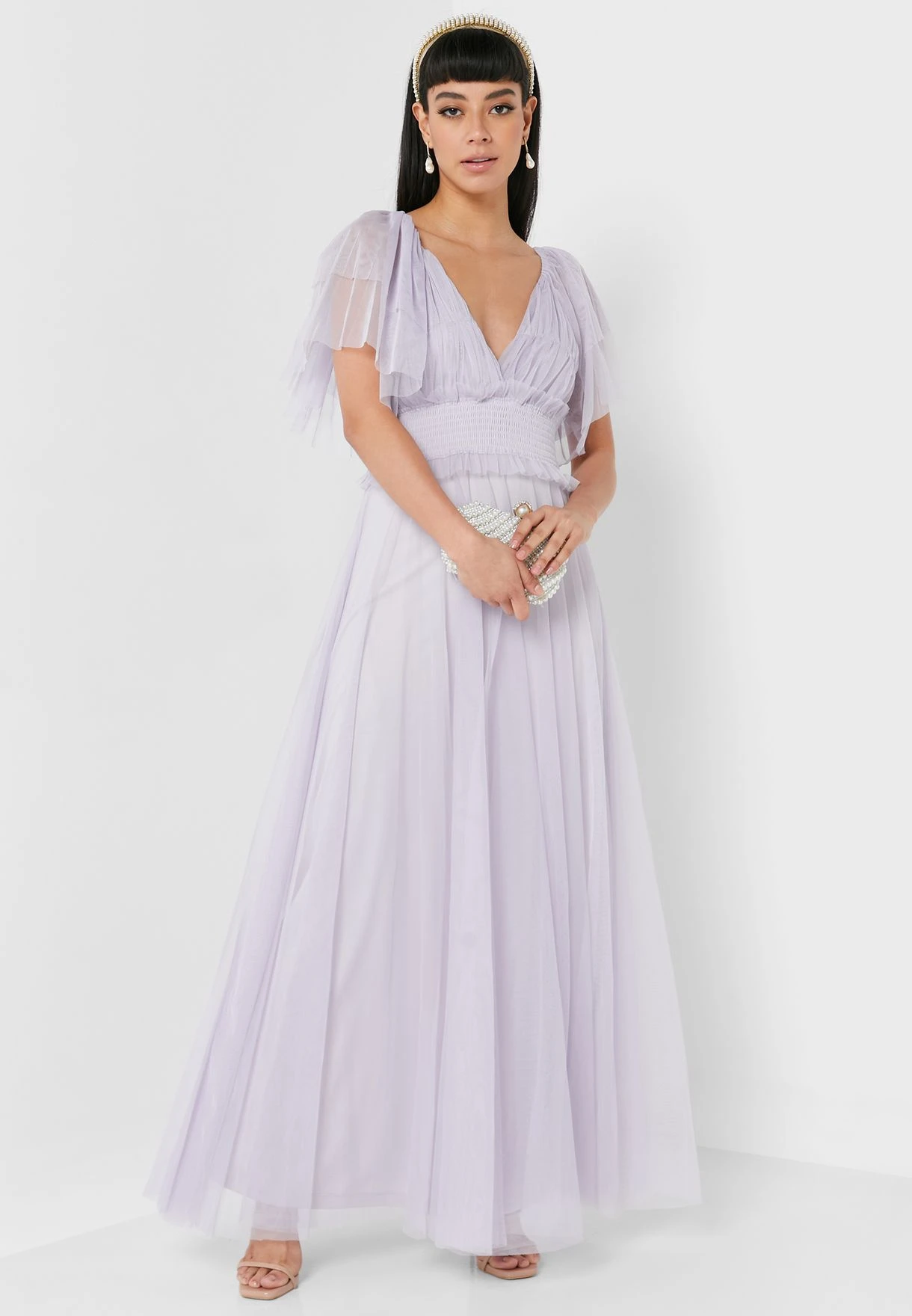 Plunge Neck Ruffle Sleeve Dress 4 Plunge Neck Ruffle Sleeve Dress - Image 4