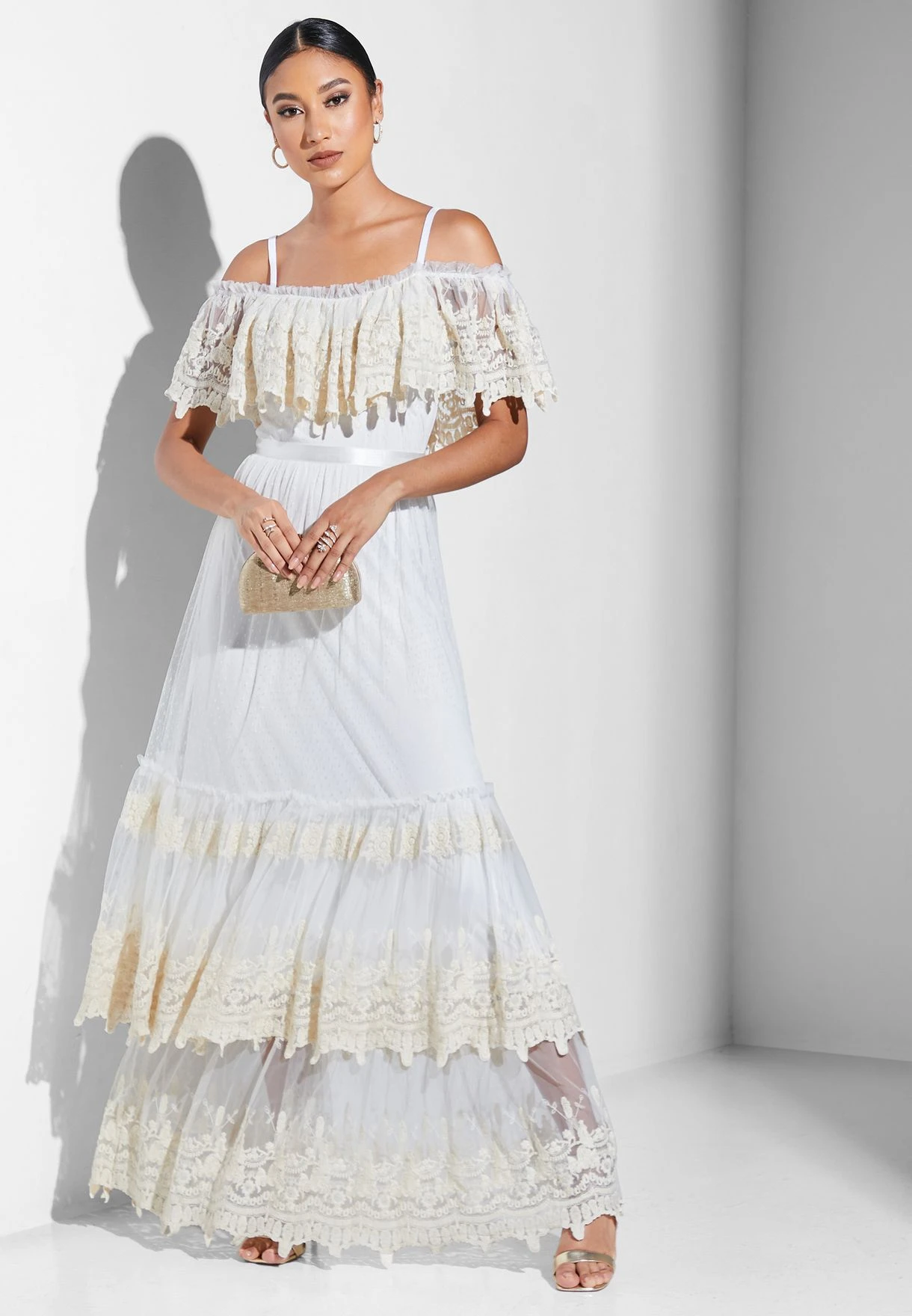 Strappy Bardot Ruffle Detail Dress 4 Strappy Bardot Ruffle Detail Dress - Image 4