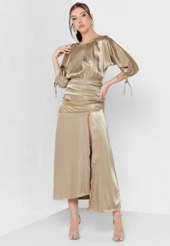 Ruched Waist Dress With Slit -Silk Bloom Dresses Store 4 zoom desktop 1894