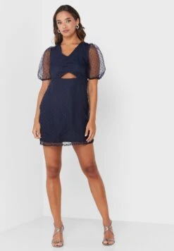 V-Neck Cut Out Puff Sleeve Dress -Silk Bloom Dresses Store 4 zoom desktop 19