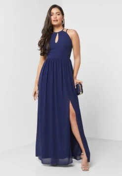 TFNC Halter Neck Cut Out Plisse Dress -Silk Bloom Dresses Store 4 zoom desktop 1904