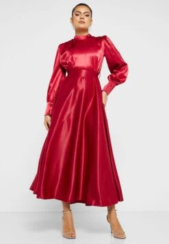 High Neck Gathered Waist Dress -Silk Bloom Dresses Store 4 zoom desktop 1953