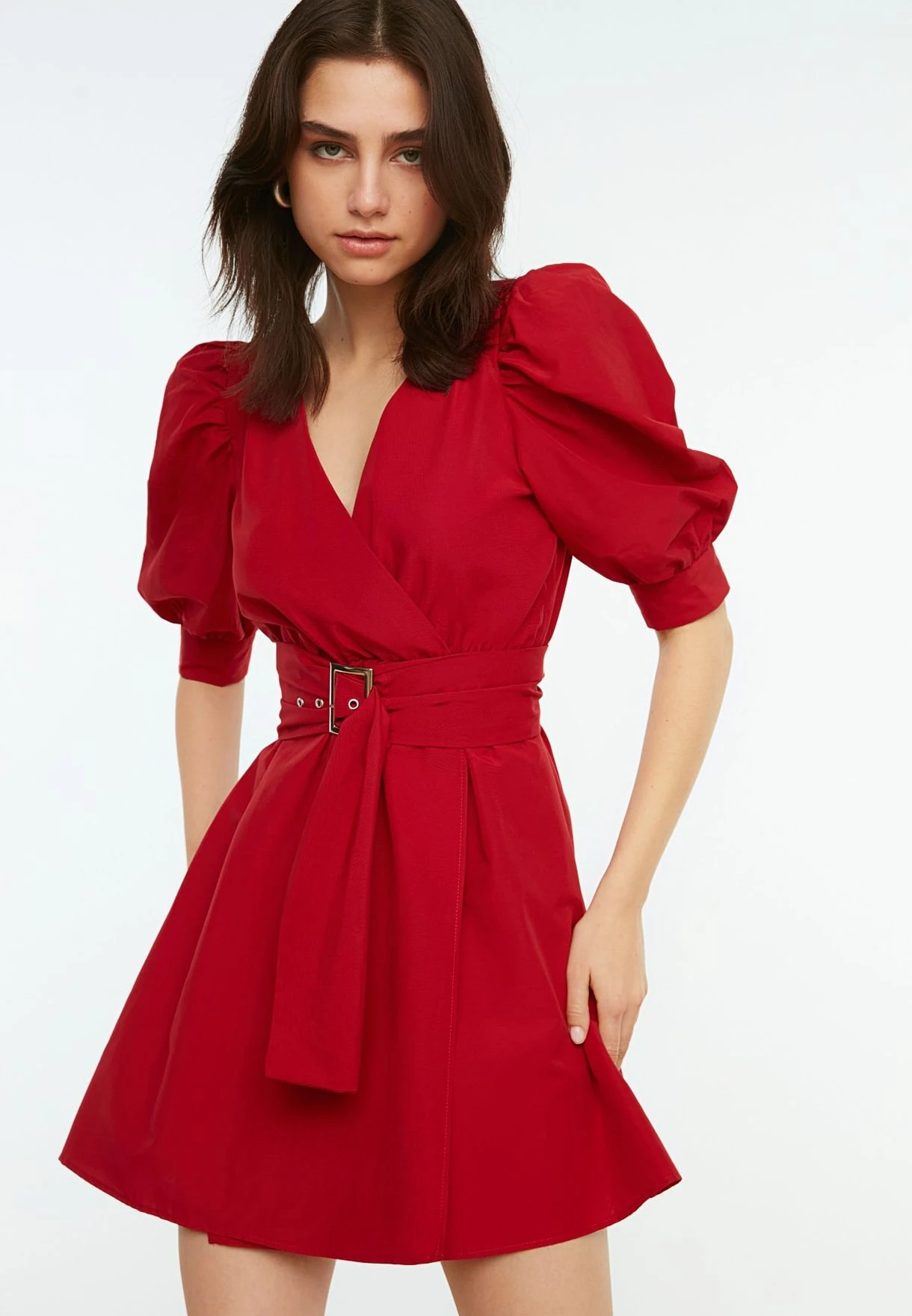 Trendyol Balloon Sleeve Wrap Dress 4 Trendyol Balloon Sleeve Wrap Dress - Image 4