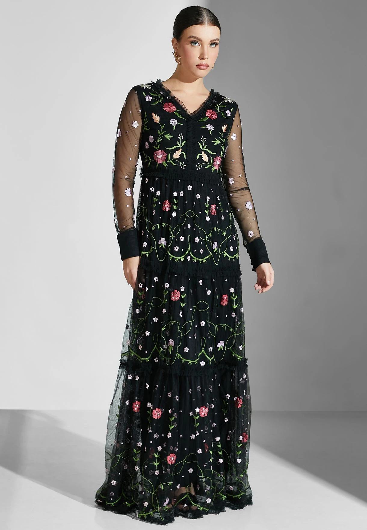 Mesh Detail Printed Ruffle Dress 4 Mesh Detail Printed Ruffle Dress - Image 4