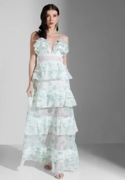 Plunge Neck Tiered Dress -Silk Bloom Dresses Store 4 zoom desktop 2051