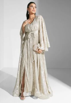 Metallic Ruffle Sleeve Self Tie Maxi Dress -Silk Bloom Dresses Store 4 zoom desktop 2068