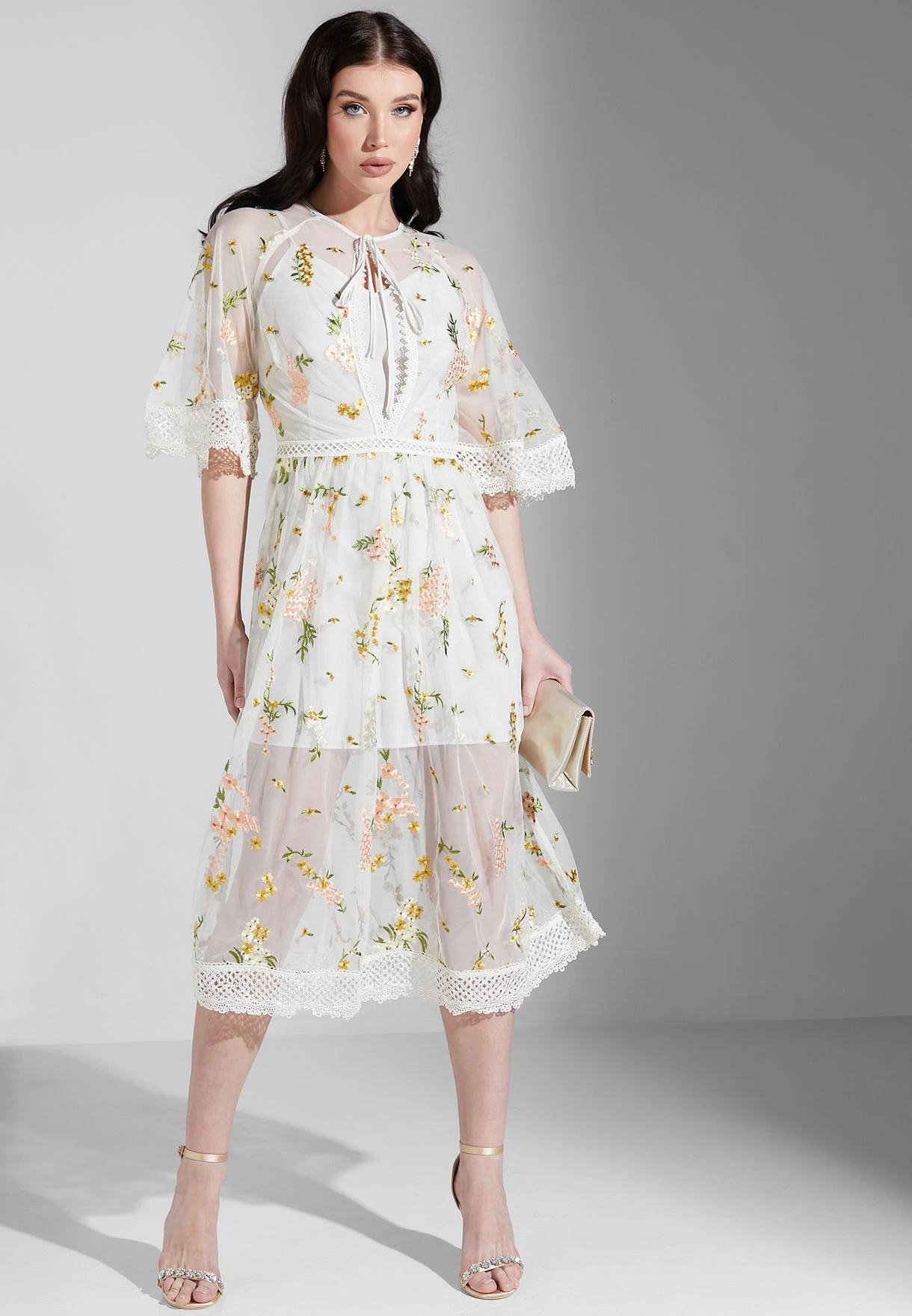 Embroidery Lace Trim Angel Sleeves Midi Dress 4 Embroidery Lace Trim Angel Sleeves Midi Dress - Image 4