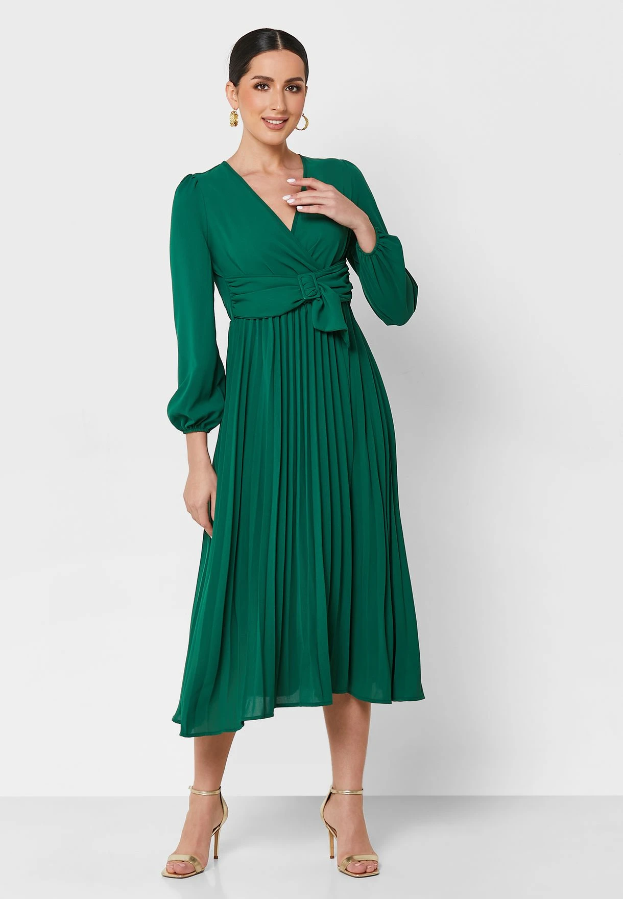 Surplice Neck Pleated Dress 4 Surplice Neck Pleated Dress - Image 4