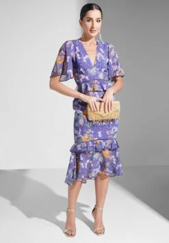 Plunge Neck Floral Print Dress -Silk Bloom Dresses Store 4 zoom desktop 2100