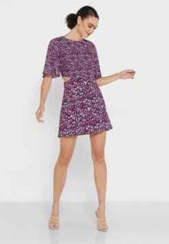 French Connection Printed Round Neck Dress -Silk Bloom Dresses Store 4 zoom desktop 253