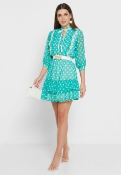 Polka Dot Belted Ruffle Detail Dress -Silk Bloom Dresses Store 4 zoom desktop 271