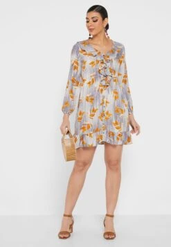 Floral Print Ruffle Detail Dress -Silk Bloom Dresses Store 4 zoom desktop 3