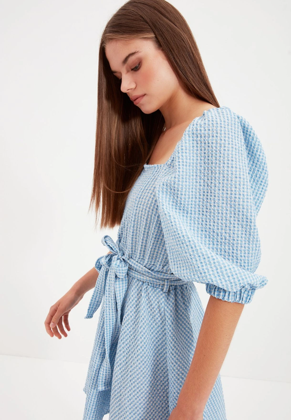 Trendyol Balloon Sleeve Checked Dress 4 Trendyol Balloon Sleeve Checked Dress - Image 4