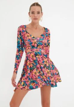 Trendyol High Neck Floral Print Dress -Silk Bloom Dresses Store 4 zoom desktop 314