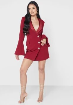 Button Detail Flute Sleeve Dress -Silk Bloom Dresses Store 4 zoom desktop 358