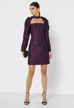 High Neck Cut Out Detail Puff Sleeve Dress -Silk Bloom Dresses Store 4 zoom desktop 359