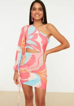 Trendyol One Shoulder Cut Out Detail Printed Dress -Silk Bloom Dresses Store 4 zoom desktop 437