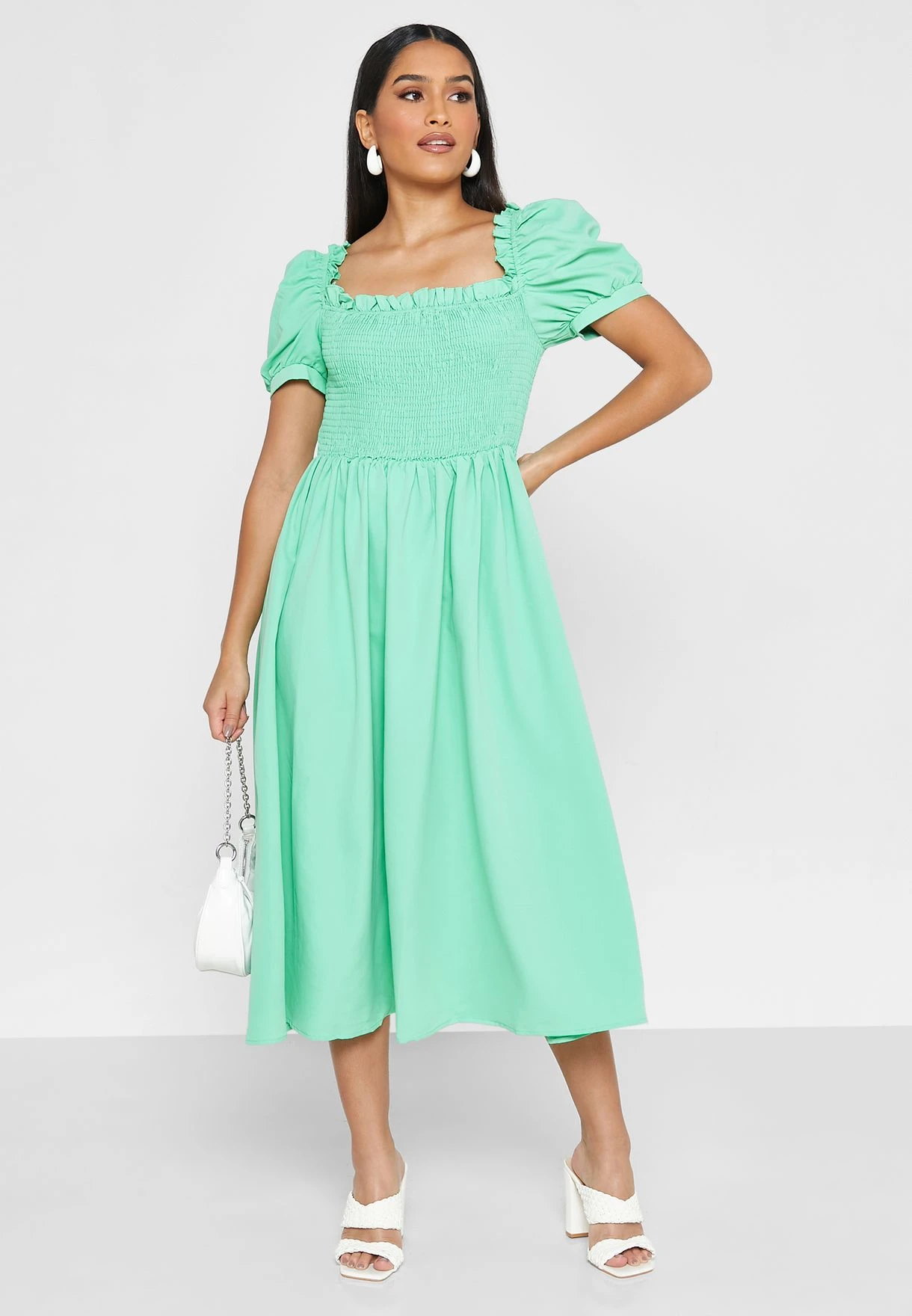 ELLA Shirred Detail Puff Sleeve Dress 4 ELLA Shirred Detail Puff Sleeve Dress - Image 4