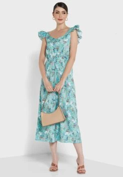 ELLA Printed Ruffled Shoulder Dress 7 ELLA Printed Ruffled Shoulder Dress -Silk Bloom Dresses Store 4 zoom desktop 541