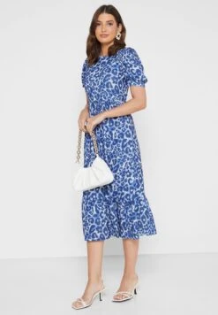 WAREHOUSE Puff Sleeve Printed Shirred Dress -Silk Bloom Dresses Store 4 zoom desktop 553