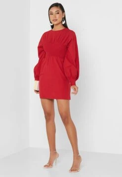 Balloon Sleeve Crew Neck Dress -Silk Bloom Dresses Store 4 zoom desktop 56