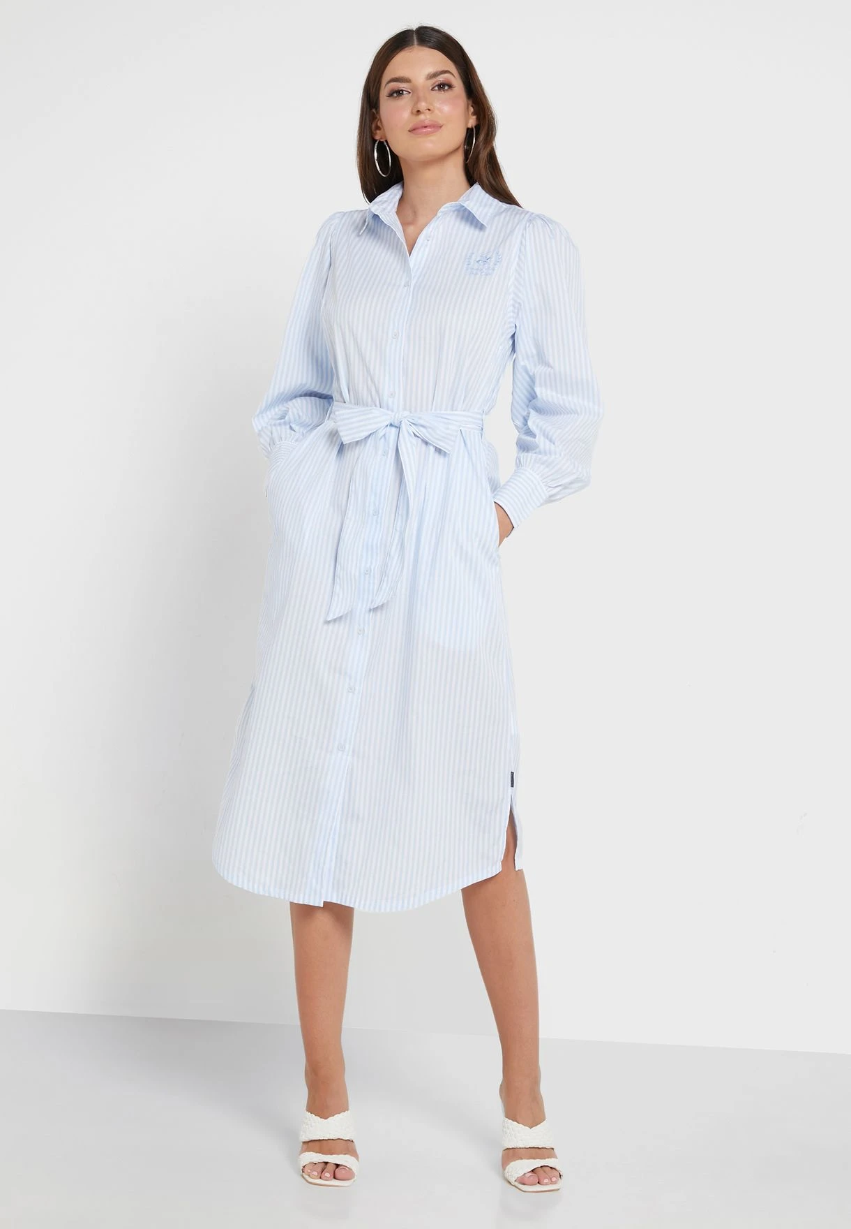 BEVERLY HILLS POLO CLUB Striped Puff Sleeve Belt Detail Dress 4 BEVERLY HILLS POLO CLUB Striped Puff Sleeve Belt Detail Dress - Image 4