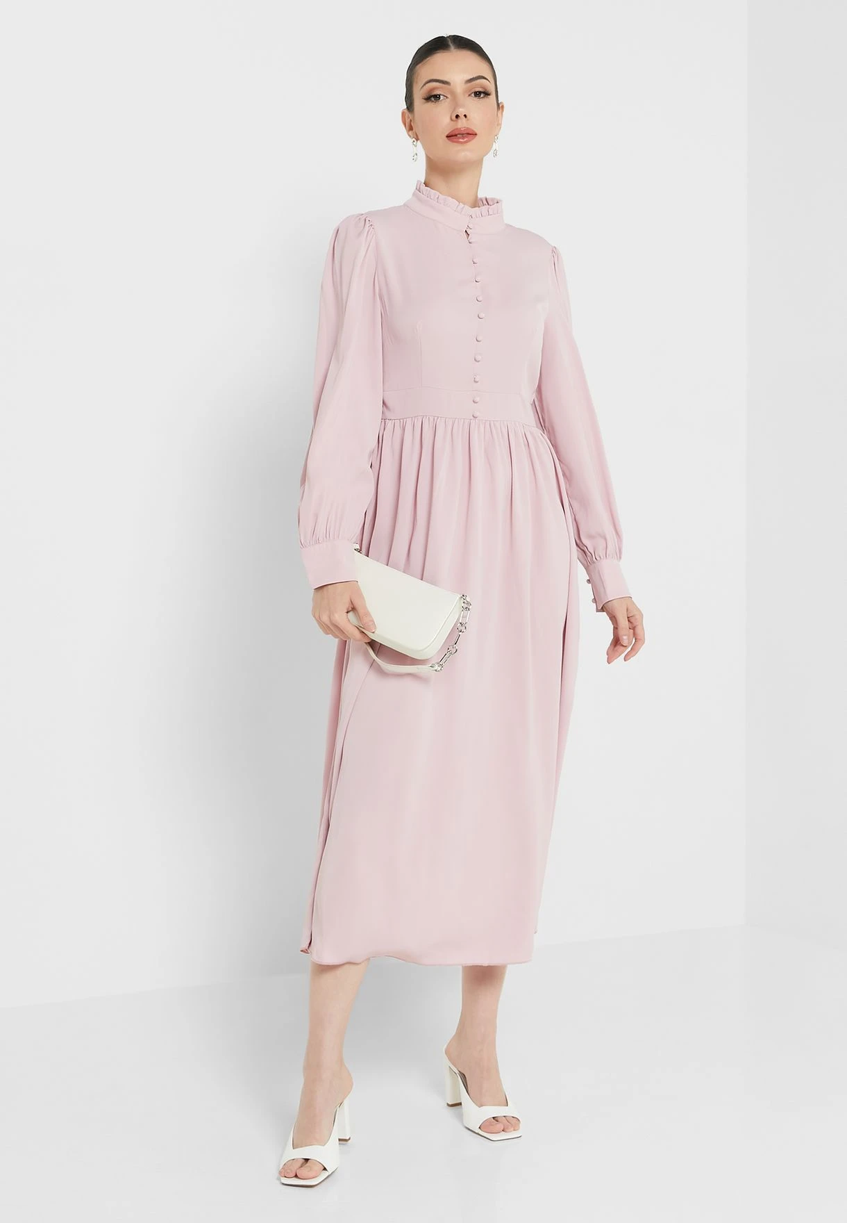 ELLA Button Detail Puff Sleeve Dress 4 ELLA Button Detail Puff Sleeve Dress - Image 4