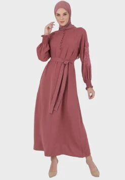 Button Detail Belted Shirred Sleeve Dress -Silk Bloom Dresses Store 4 zoom desktop 643