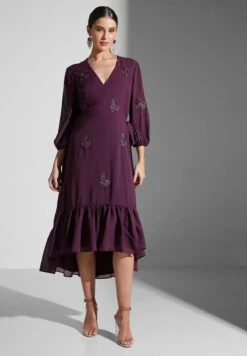 Surplice Embroidered Ruffle Hem Dress -Silk Bloom Dresses Store 4 zoom desktop 661