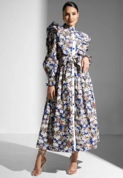 Floral Ruffle Button Detail Dress -Silk Bloom Dresses Store 4 zoom desktop 664