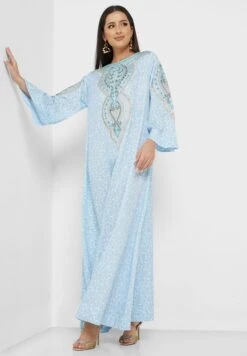 Boat Neck Printed Jalabiya -Silk Bloom Dresses Store 4 zoom desktop 673