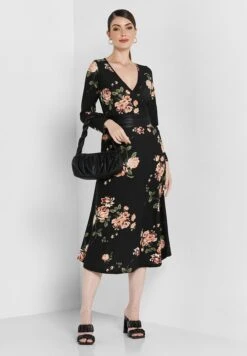 ELLA Floral Print Wrap Front PU Belted Midi Dress -Silk Bloom Dresses Store 4 zoom desktop 676