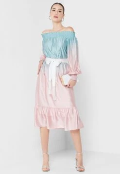 Belted Ruched Sleeve Dress -Silk Bloom Dresses Store 4 zoom desktop 683