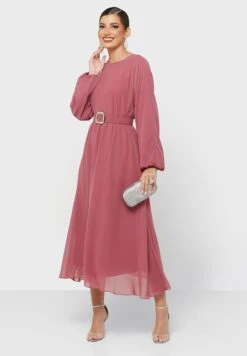 Belted Puff Sleeve Solid Dress 7 Belted Puff Sleeve Solid Dress -Silk Bloom Dresses Store 4 zoom desktop 692