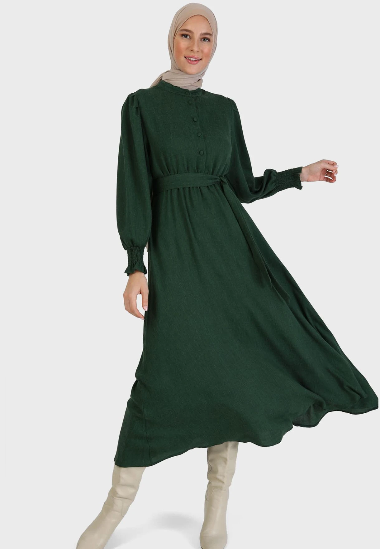 Shirred Balloon Sleeve Belted Dress 4 Shirred Balloon Sleeve Belted Dress - Image 4