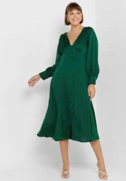 Little Mistress Plunge Neck Button Puff Sleeve Dress -Silk Bloom Dresses Store 4 zoom desktop 712