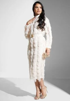 Fur High Neck Embellished Belted Dress -Silk Bloom Dresses Store 4 zoom desktop 742