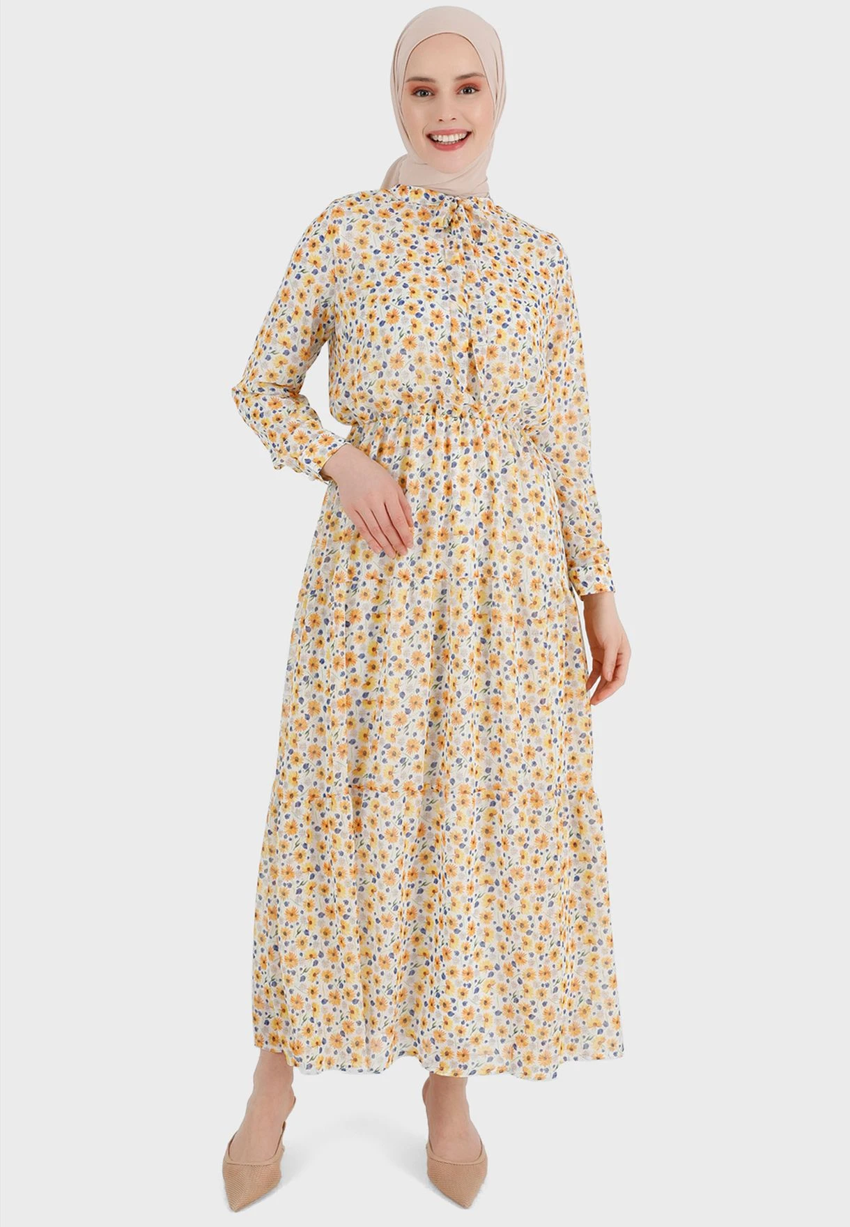 Balloon Sleeve Printed Tiered Dress 4 Balloon Sleeve Printed Tiered Dress - Image 4