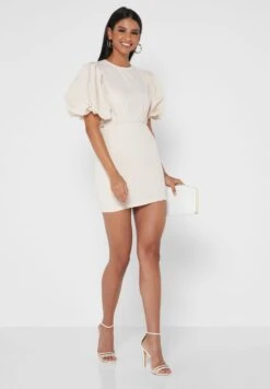 Puff Sleeve Bodycon Dress -Silk Bloom Dresses Store 4 zoom desktop 80