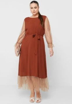 Mesh Detail Belted Fit & Flare Dress -Silk Bloom Dresses Store 4 zoom desktop 853