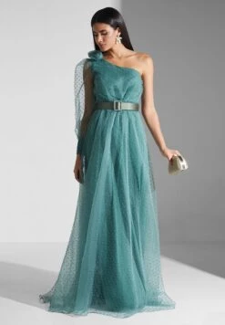 One Shoulder Tulle Detail Belted Dress -Silk Bloom Dresses Store 4 zoom desktop 881