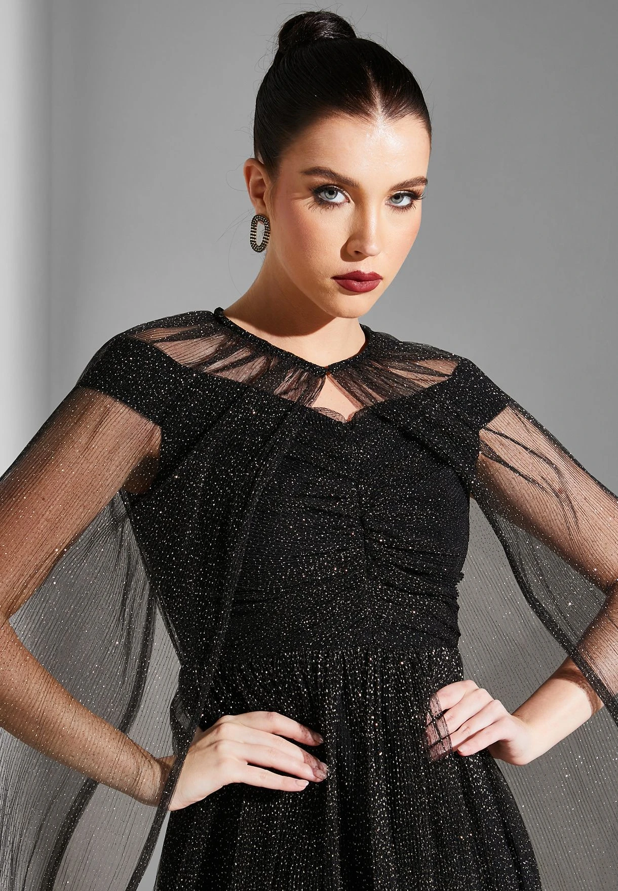 Cape Sleeve Mesh Dress 4 Cape Sleeve Mesh Dress - Image 4